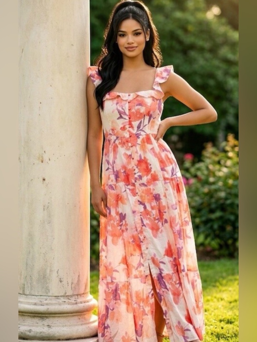 Camellia Maxi Sundress Womens Size S Multicolor Watercolor Floral
